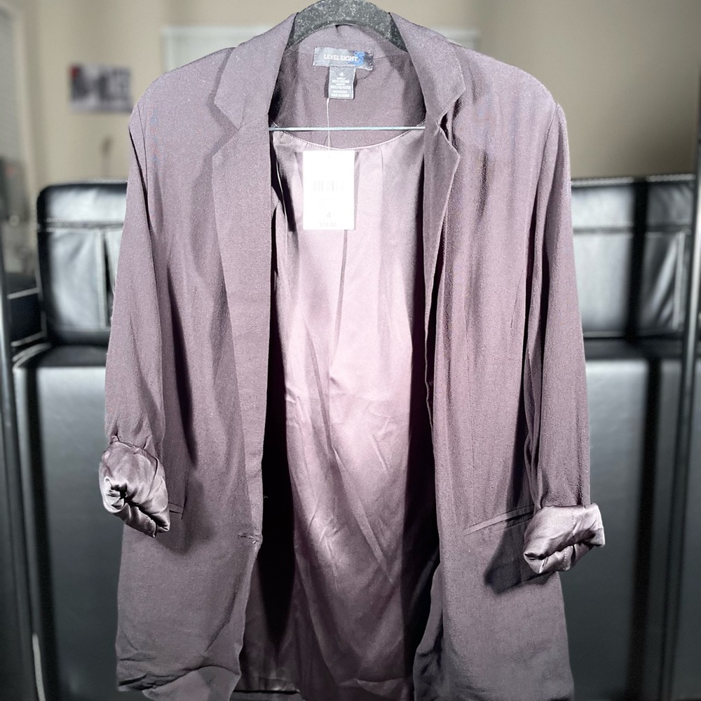 🛑 LEVEL EIGHT Blazer - Size 4 - Long Sleeve Single Button Viscose_Peach + Black - Picture 7 of 10